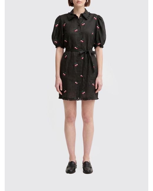 Twinset Black Ramie Chemisier Dress With Embroidery