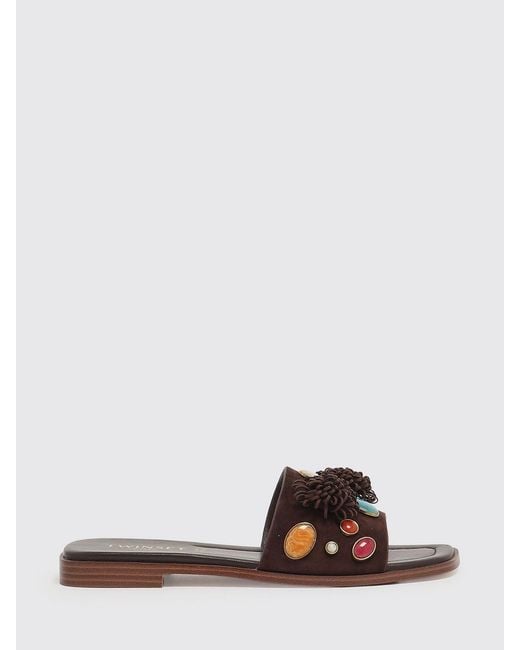 Twinset Brown Suede Mules With Stones