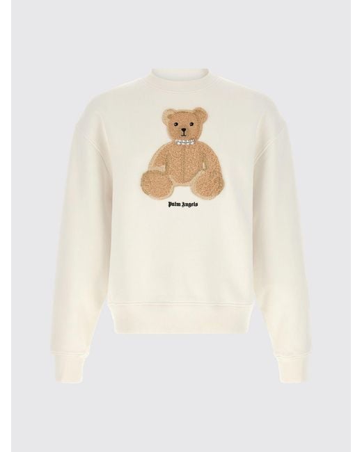 Palm Angels White Teddy Bear Cotton Sweatshirt With Embroidery for men