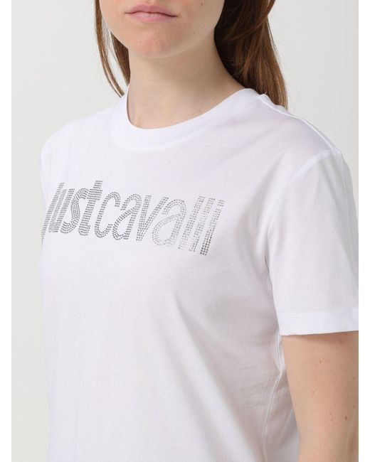 T-shirt con logo di strass di Just Cavalli in White