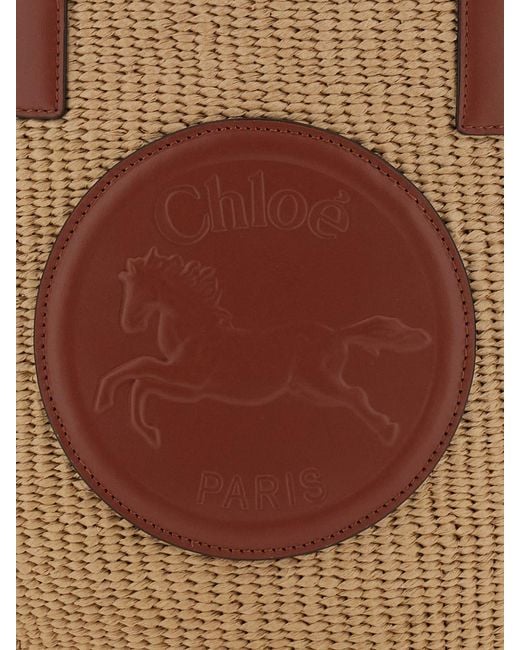 Chloé Brown Chlo&Eacute Horse Medal Raffia Shoulder Bag With Double Leather Handles