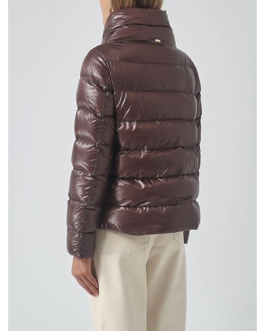 Herno Brown Short Quilted Ultralight Nylon Down Jacket With High Neck And Drawstring