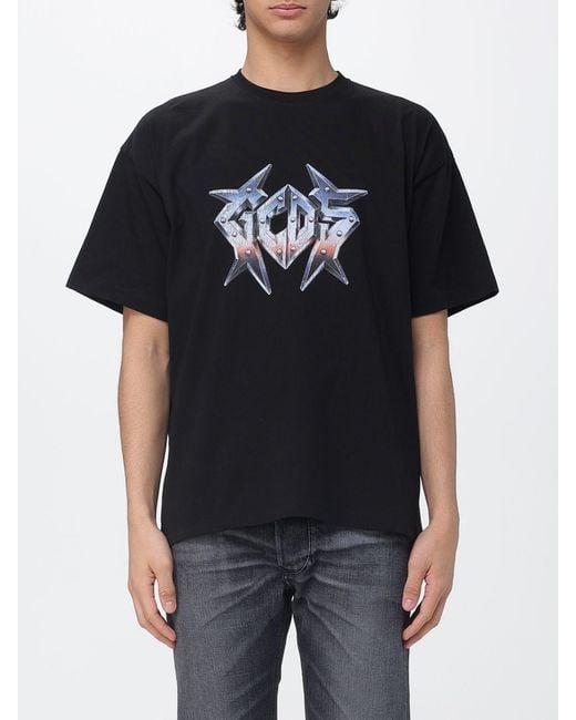 Gcds Black Cotton Graphic Print T-Shirt for men