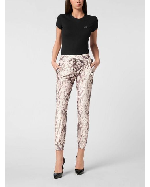 Philipp Plein Pink Python Print Skinny Jersey Joggers