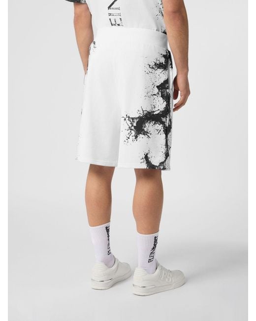Philipp Plein White Abstract Print Jogging Shorts for men
