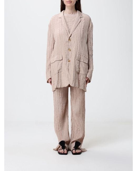 Alysi Natural Pleated Silk Blazer
