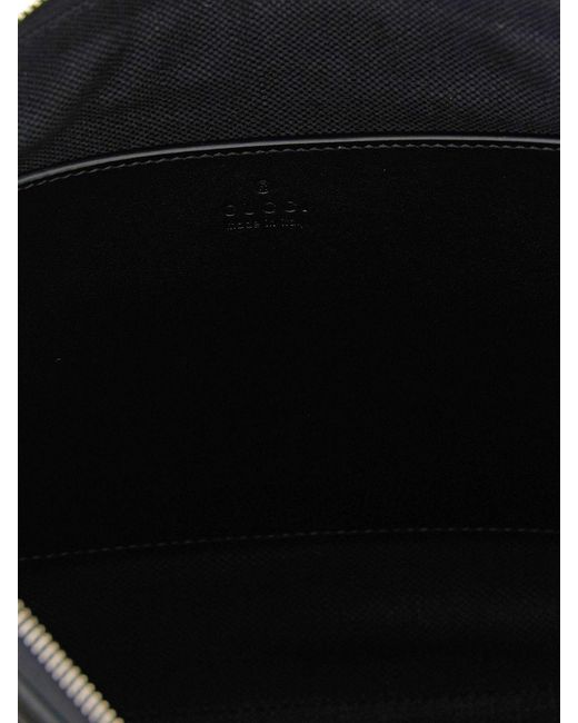 Gucci Black Gg Emblem Embossed Leather Pouch for men