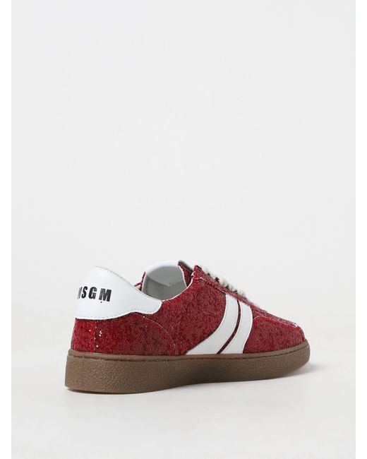 MSGM Red Retro Sneakers In Glittery Fabric And Synthetic Leather