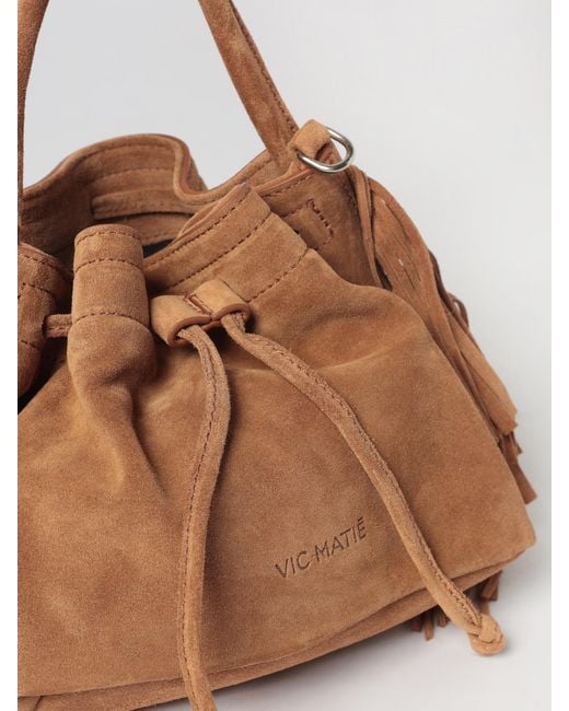 Vic Matié Brown Vic Mati&Eacute Fringed Suede Handbag With Drawstring Closure