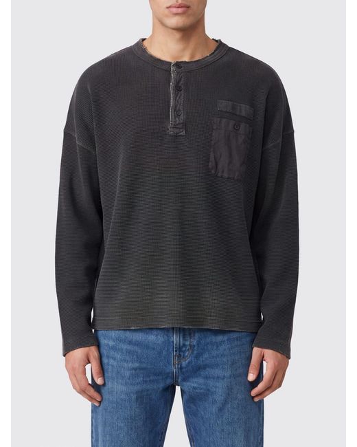 Represent Black Long-Sleeved Cotton Henley T-Shirt With Patch Pocket for men