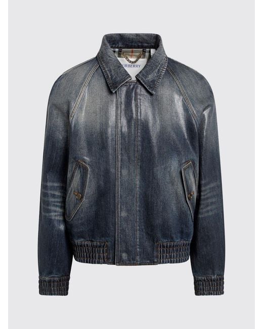 Burberry Blue Cotton Denim Shirt Jacket With Elasticated Cuffs And Hem for men