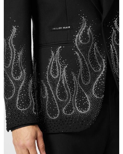 Philipp Plein Black Blazer With Crystal Flames for men