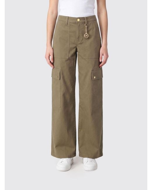 Michael Kors Natural High-Waisted Wide-Leg Cotton Cargo Trousers