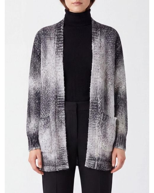 Avant Toi Blue Cotton And Wool Blend Cardigan With Abstract Pattern And Patch Pockets