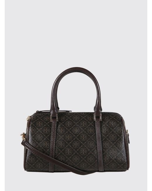 Tory Burch Black Barrel T Monogram Petite Saffiano Coated Cotton Bag