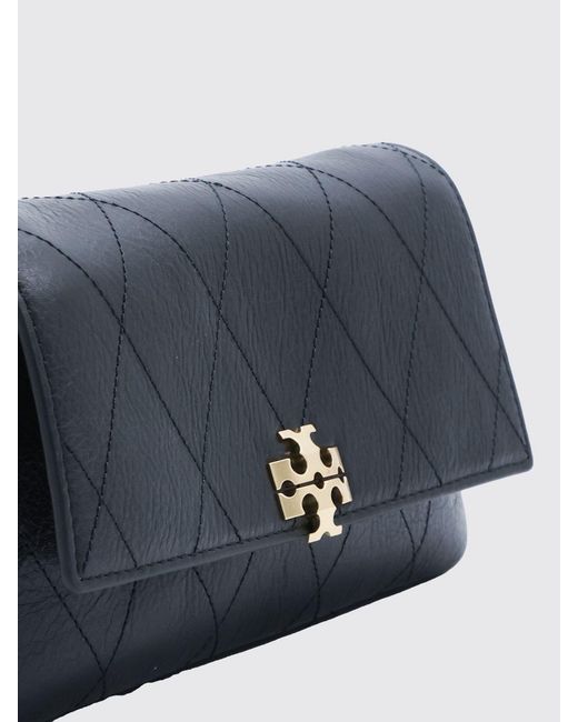 Tory Burch Blue Charlie Quilted Leather Mini Crossbody Bag With Double T Logo