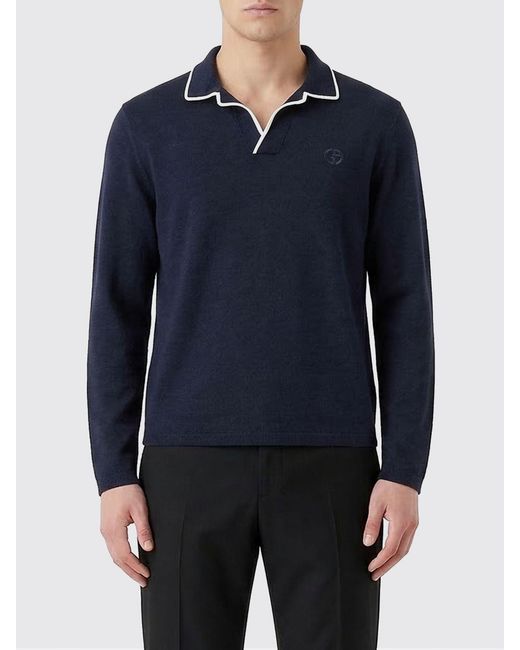 Giorgio Armani Blue Knit Polo Shirt for men