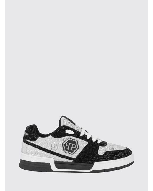Philipp Plein White P-Force Leather Sneakers With Monogram And Crystals for men