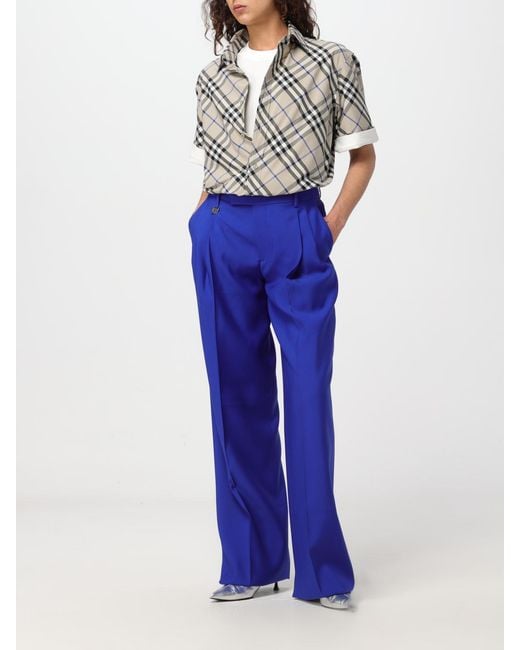 Burberry Blue Virgin Wool Wide-Leg Pants