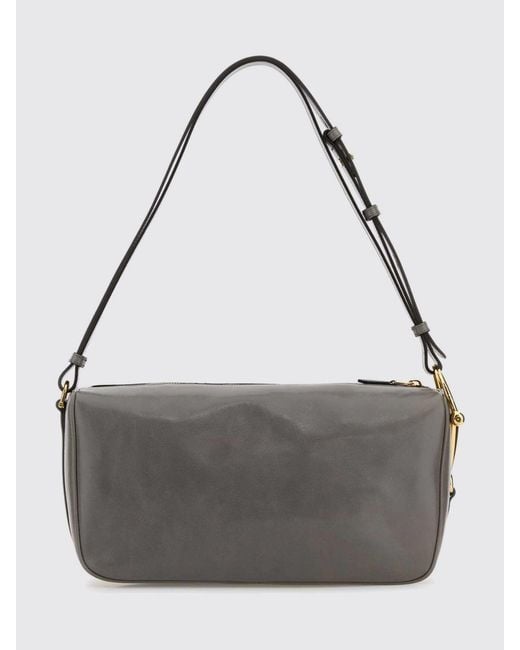Gucci Gray Smooth Calfskin Shoulder Bag With Adjustable Handle And Zip Closure