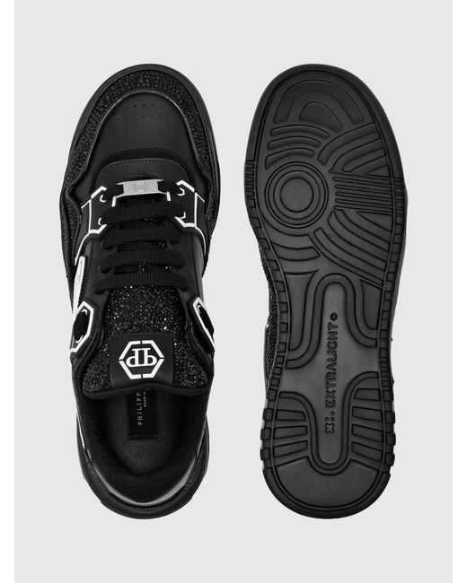 Philipp Plein Black Leather And Rubber Rhinestone Sneakers for men