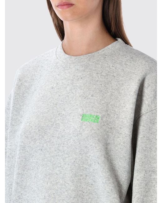 American Vintage Gray Viscose-Blend Crewneck Sweatshirt With Dropped Shoulders