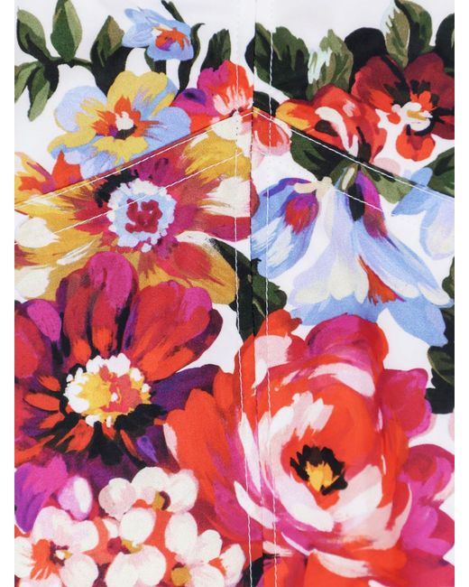 Dolce & Gabbana Red Dolce &Amp Gabbana Floral Print Cotton Bustier Top
