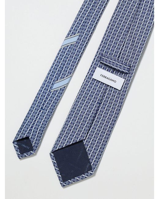 Ferragamo White Gancini Printed Silk Tie for men
