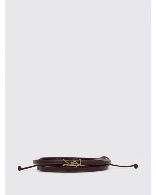 Saint Laurent White Cassandre Leather And Brass Bracelet for men