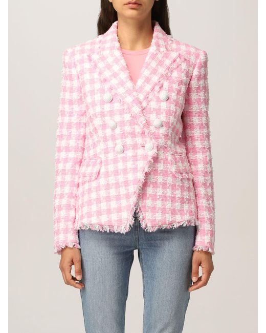 Balmain Pink Checked Doublebreasted Blazer