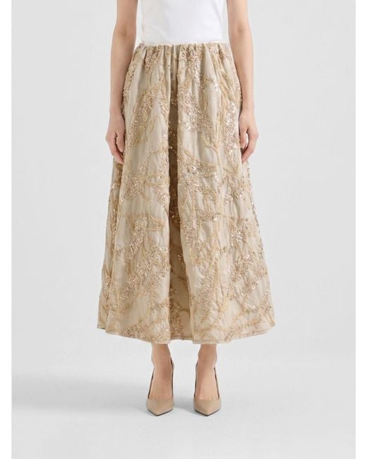 Brunello Cucinelli Natural Cotton Blend Skirt With Sequins