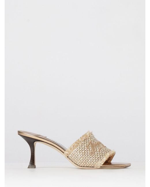 Jimmy Choo Natural Alexia Raffia Mules With Embroidered Logo