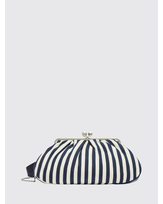 Weekend by Maxmara White Striped Cotton Blend Clutch