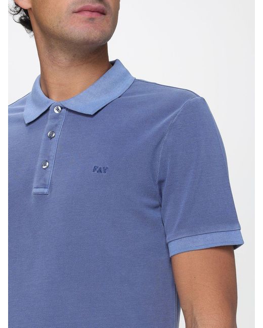 Fay Blue Cotton Polo Shirt With Logo for men