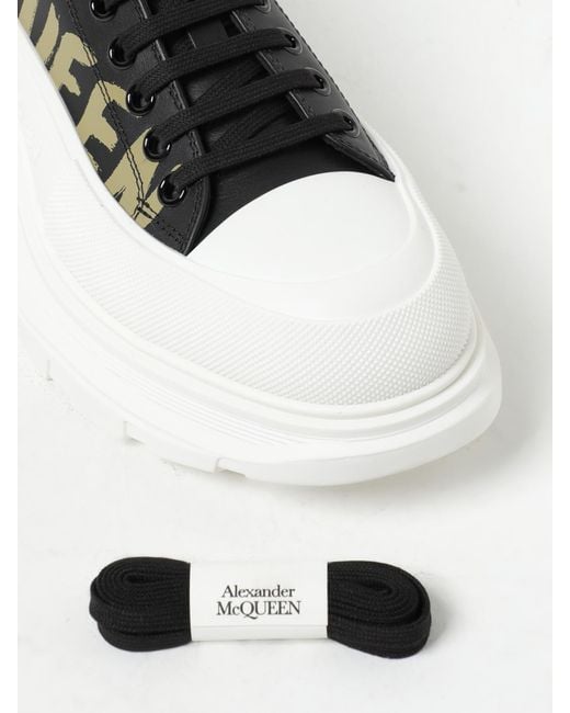 McQueen White Tread Slick Graffiti Nappa Leather Sneakers for men