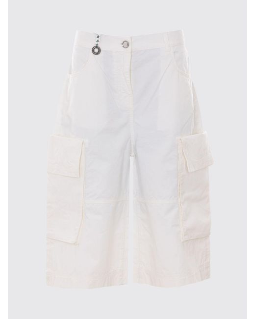 Pinko White Cotton Gabardine Cargo Shorts