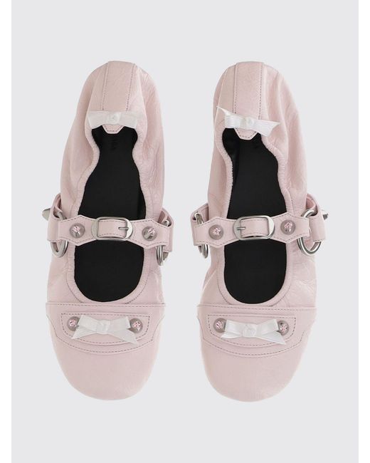 Balenciaga White City Arena Leather Ballet Flats With Bows