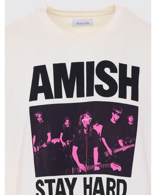 AMISH White Graphic Logo Print Cotton T-Shirt With Dropped Shoulders for men
