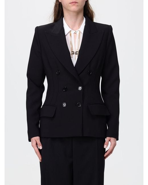Elisabetta Franchi Black Double-Breasted Crêpe Blazer With Padded Shoulders