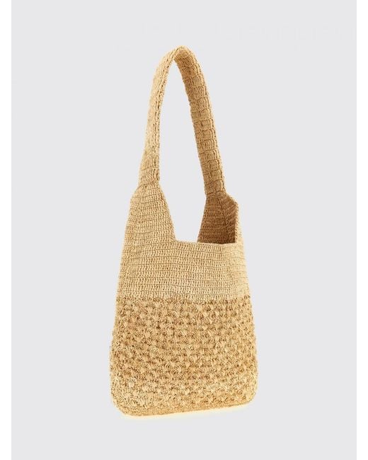 Isabel Marant Metallic Praia Raffia Bag With Embroidered Logo