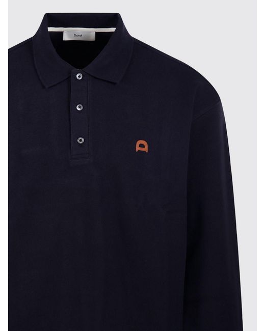 DUNST Blue Long-Sleeved Cotton-Blend Polo With Embroidered Logo for men