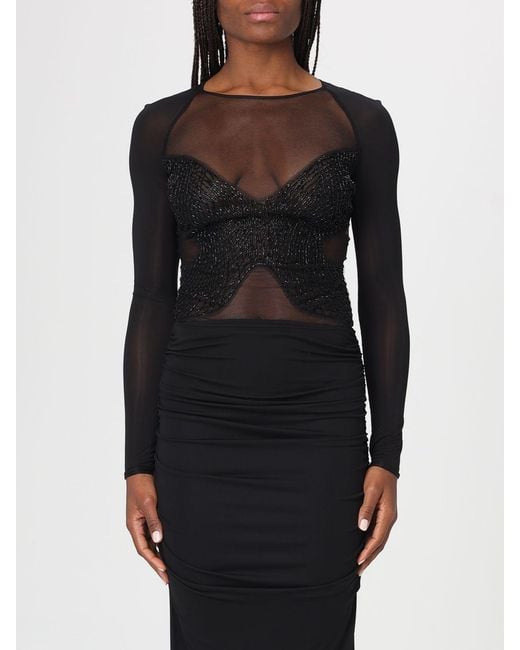 Elisabetta Franchi Black Stretch Viscose Bodysuit Top