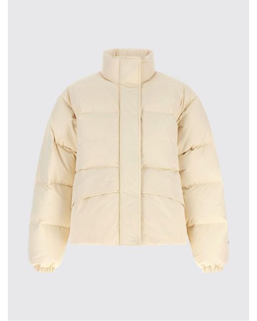 Jil Sander Natural Short Quilted Nylon Puffer Jacket With High Collar