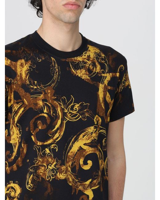 T-shirt in cotone con stampa di Versace in Black da Uomo