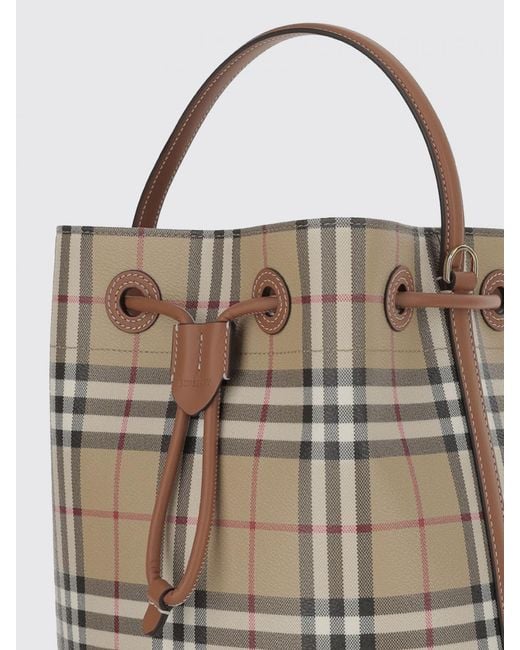 Burberry Red Coated Cotton Bucket Bag With Check Print