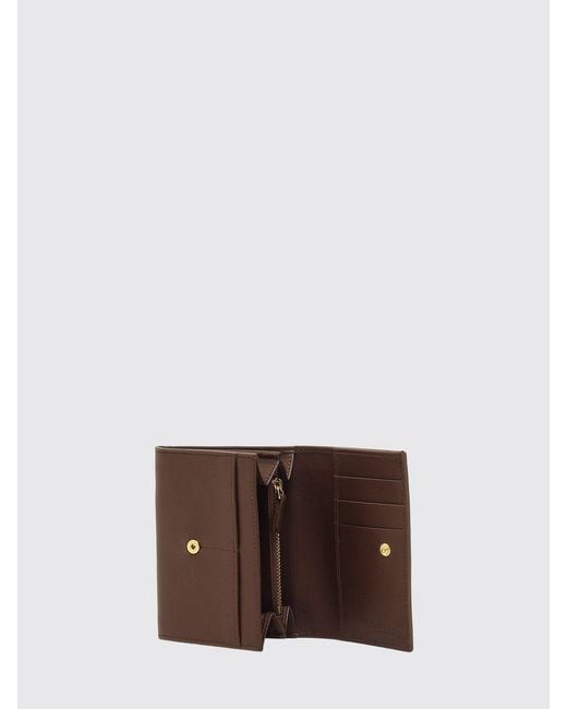 Orciani Brown Leather Bifold Wallet With Flap And Monogram Print