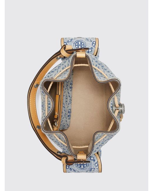 Tory Burch Blue T Monogram Jacquard Denim Bucket Bag
