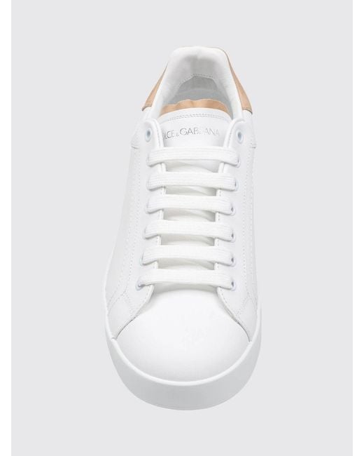 Dolce & Gabbana White Dolce &Amp Gabbana Portofino Bicolour Calfskin Sneakers With Logo for men