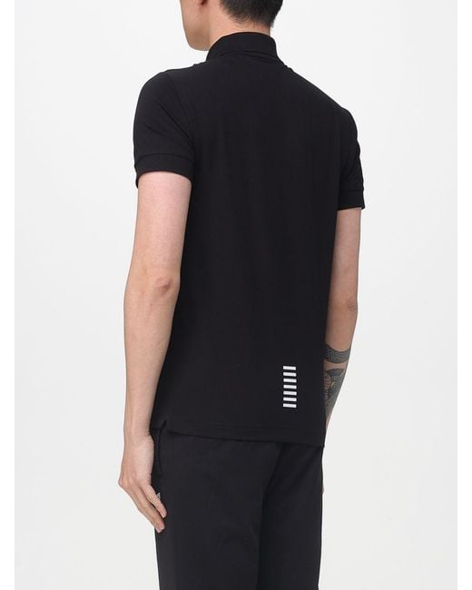 EA7 Black Cotton Polo Shirt With Logo for men