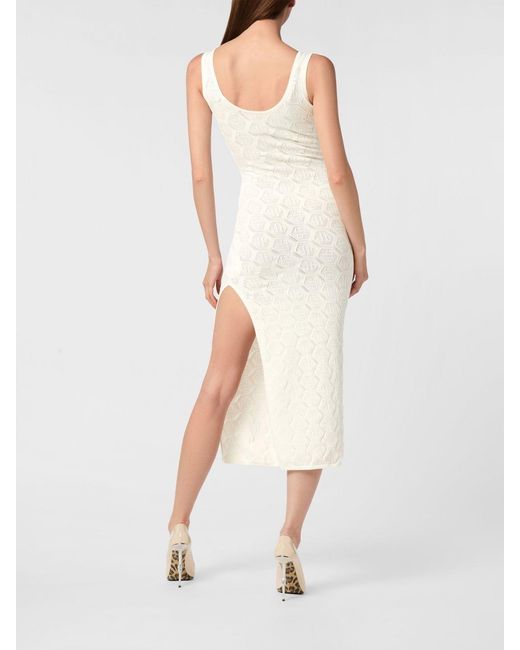 Philipp Plein White Jersey Midi Dress